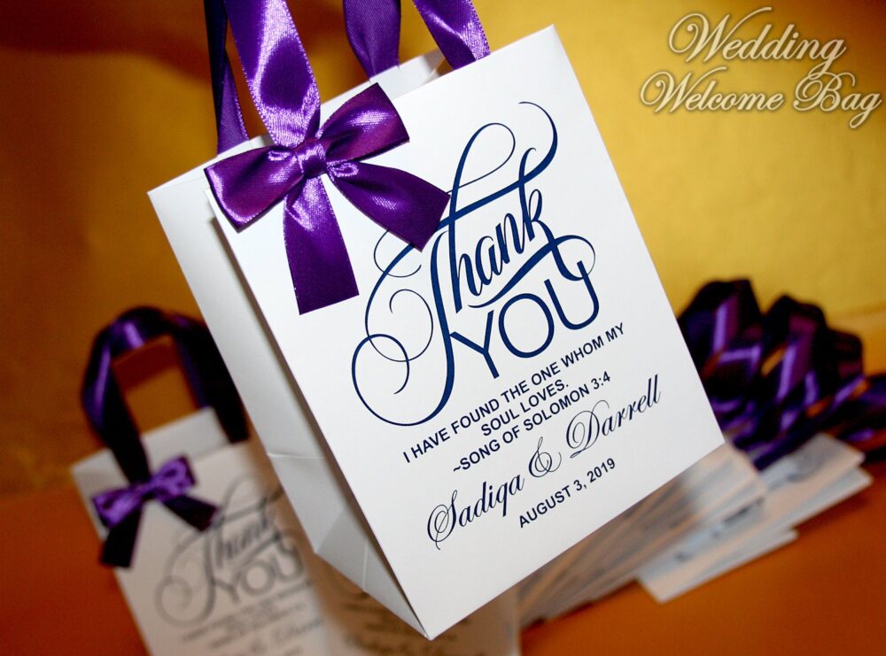 Elegant Wedding Favor Bags With Satin Ribbon & Personalized Tag