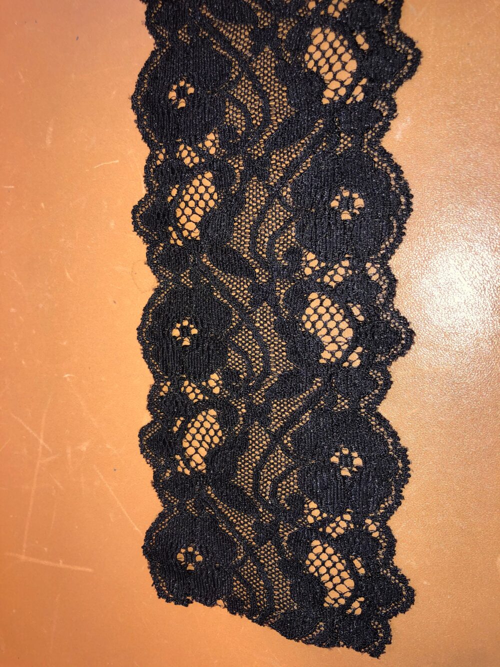 5 Yard Lot, 3 1/4" Black Stretch Lace Trim, Scalloped Edges, Perfect Edge Poly Rayon Floral Lace Trim