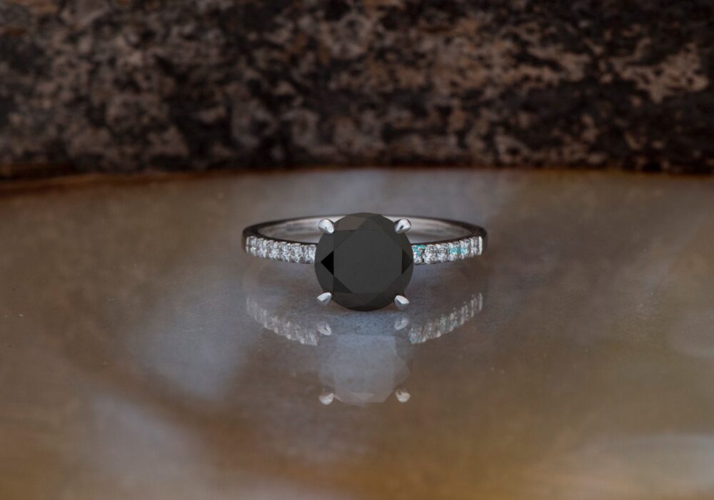 2 Ct Black Diamond Engagement Ring-Black Diamond Ring-Black Rings For Women-Black Wedding Solitaire Ring 14K 18K