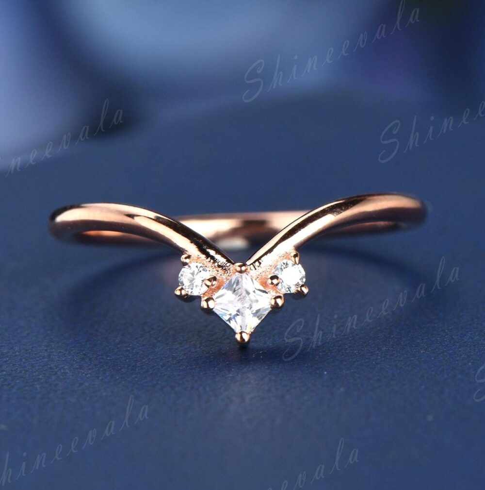 Enhancer Curve Wedding Matching Band Gold Silver Moissanite Princess Cut Ring Stackable Stacking Rings