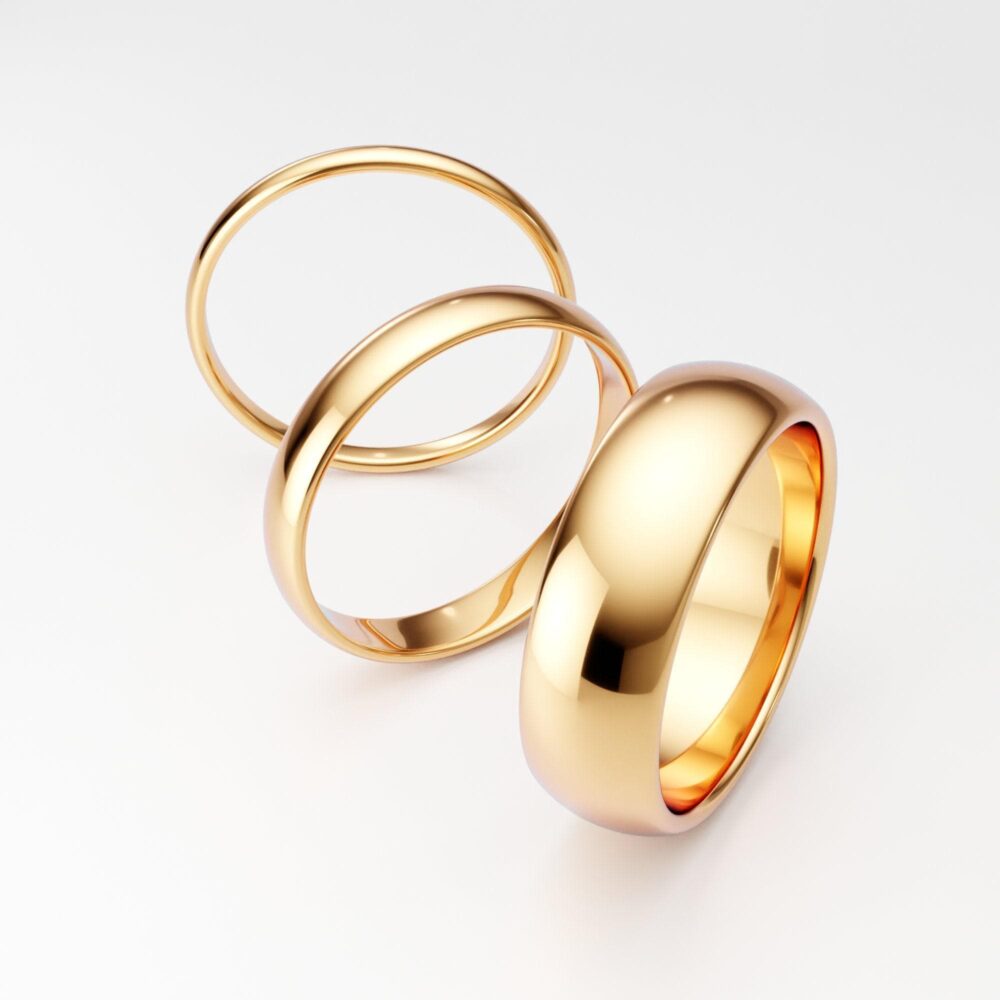 14K Solid Yellow Gold Bands Make A Wedding Set 1.5mm 2mm 3mm 4mm 5mm 6mm, Traditional Plain Dome