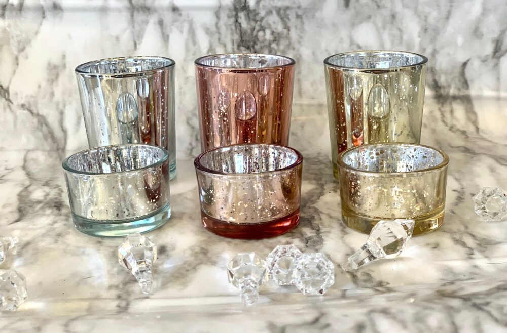 12 Pack Mercury Glass Candle Holders, Votive Tea Light Centerpieces