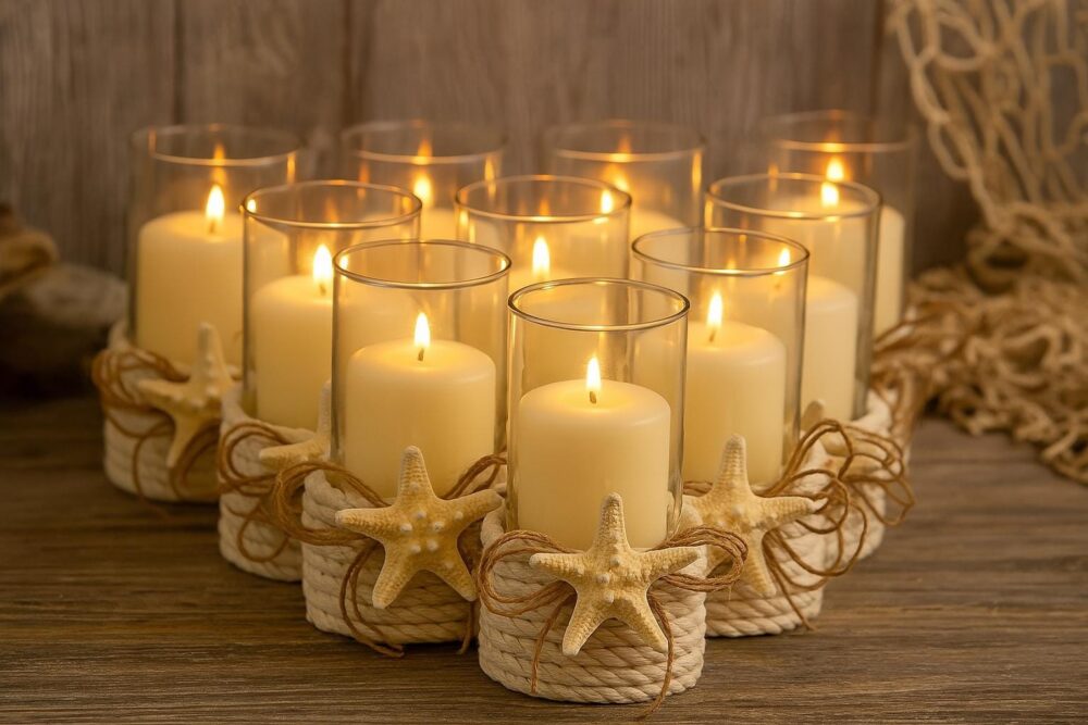 Beach Wedding Centerpiece, Table Beach House Candle Holder, Ocean Theme Wedding, Bathroom Decor, Destination Wedding Decor