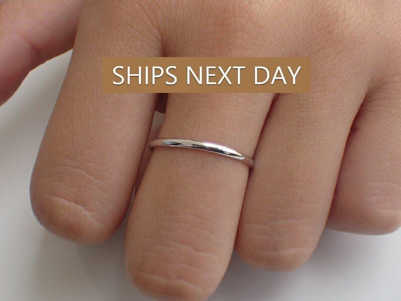 1.5mm Simple Thin Plain Wedding Band, Smooth Dainty Half Dome Valentine's Day Gift