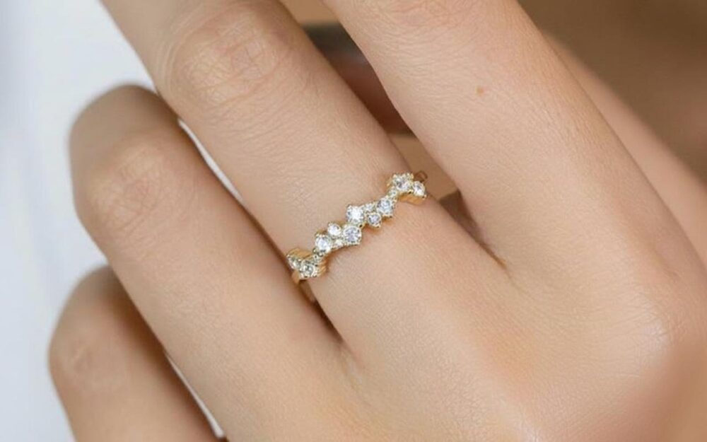 Cluster Diamond Wedding Band, Unique Stackable Ring, Minimalist Ring Gift For Her, Promise Anniversary Band