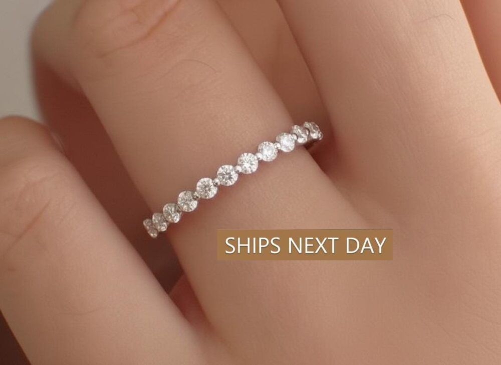 2.0mm Single Prong Wedding Band/Floating Bubble Stackable Diamond Matching Gift For Her