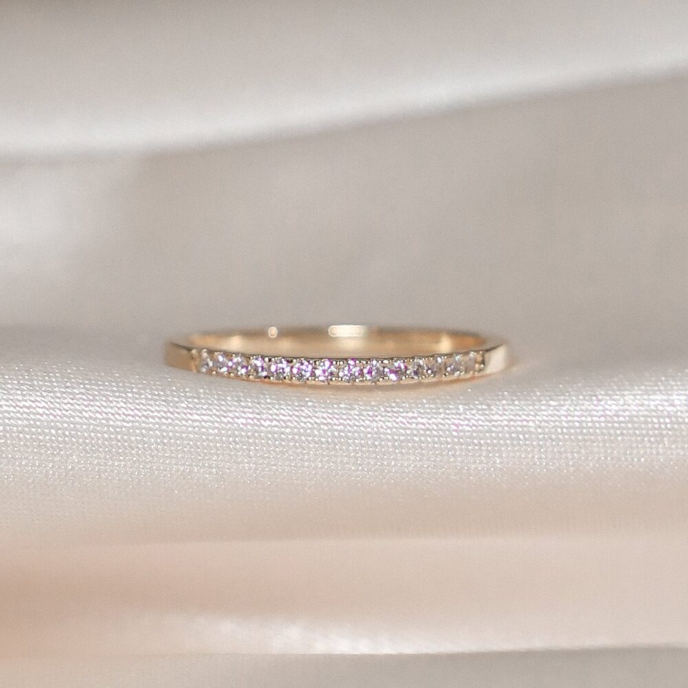 18K Gold Half Eternity Ring Wedding Band Stacking Rings Minimalist Cz Dainty Jewelry Gift For Her