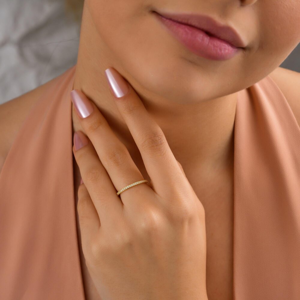 Engagement Rings, Micro Pave Ring, Wedding Bands Women, Eternity Gold Full Round Gift For Her, Qw04