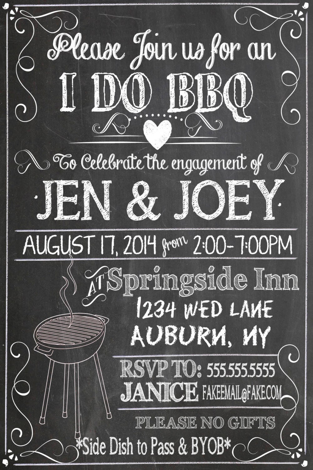 Black & White I Do Bbq Invites, Unique B&w Invitations, Modern Party Decor, Engagement Ideas Id# Invido01