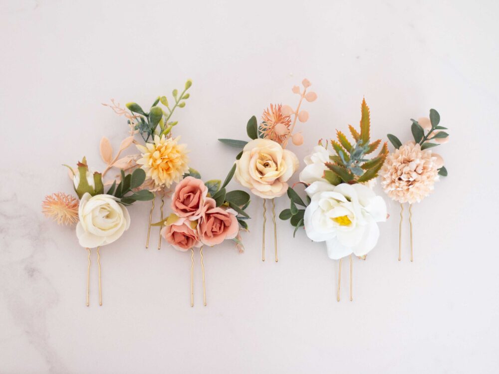 Boho Floral Hair Pins Set Autumn Wedding Accessory