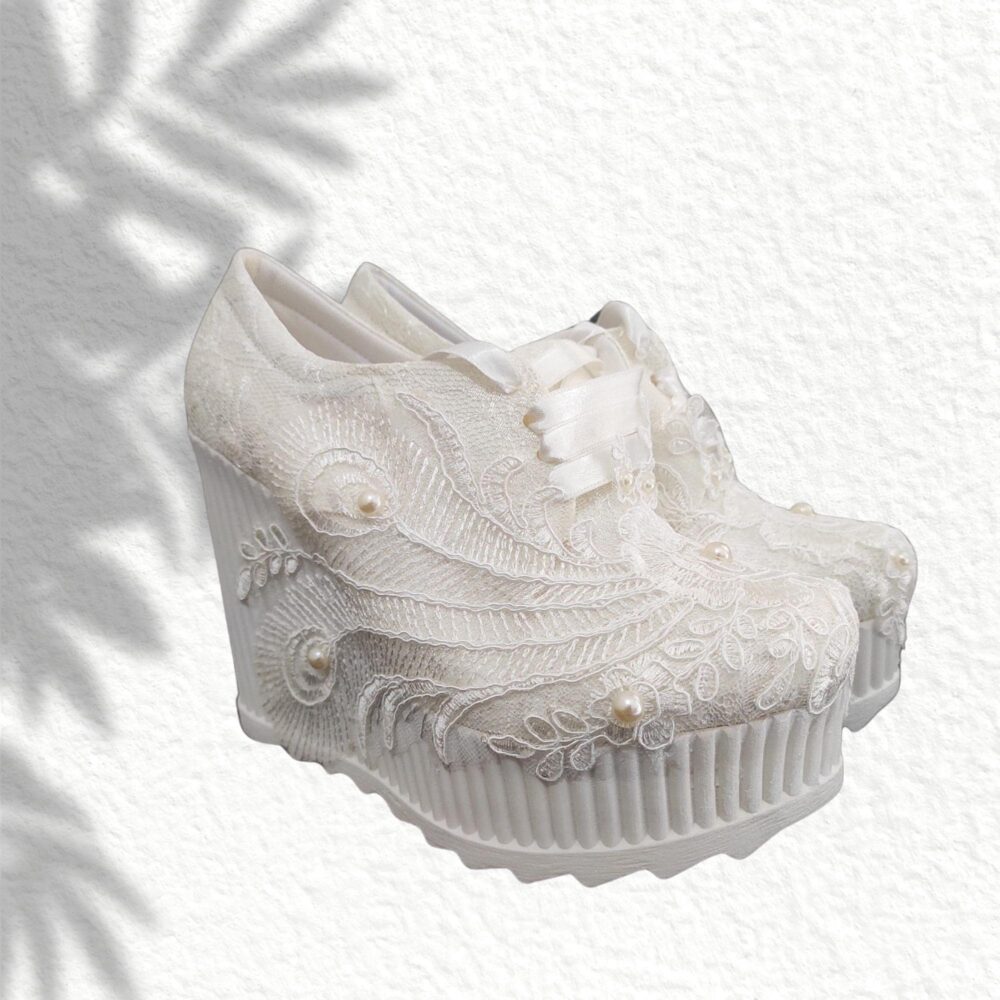 Lace Bridal Platform Sneakers Wedding Shoes, Bridesmaid Shoes, Wedge Embroidered Bride Sneaker