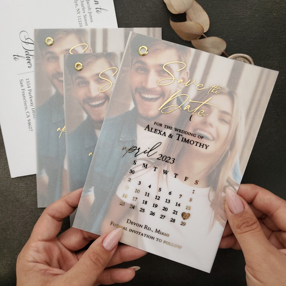 Vellum Save The Date Card Foiled Wedding The Dates Photo + Calendar Overlay - 5×7 Or 4×6 Envelope Included