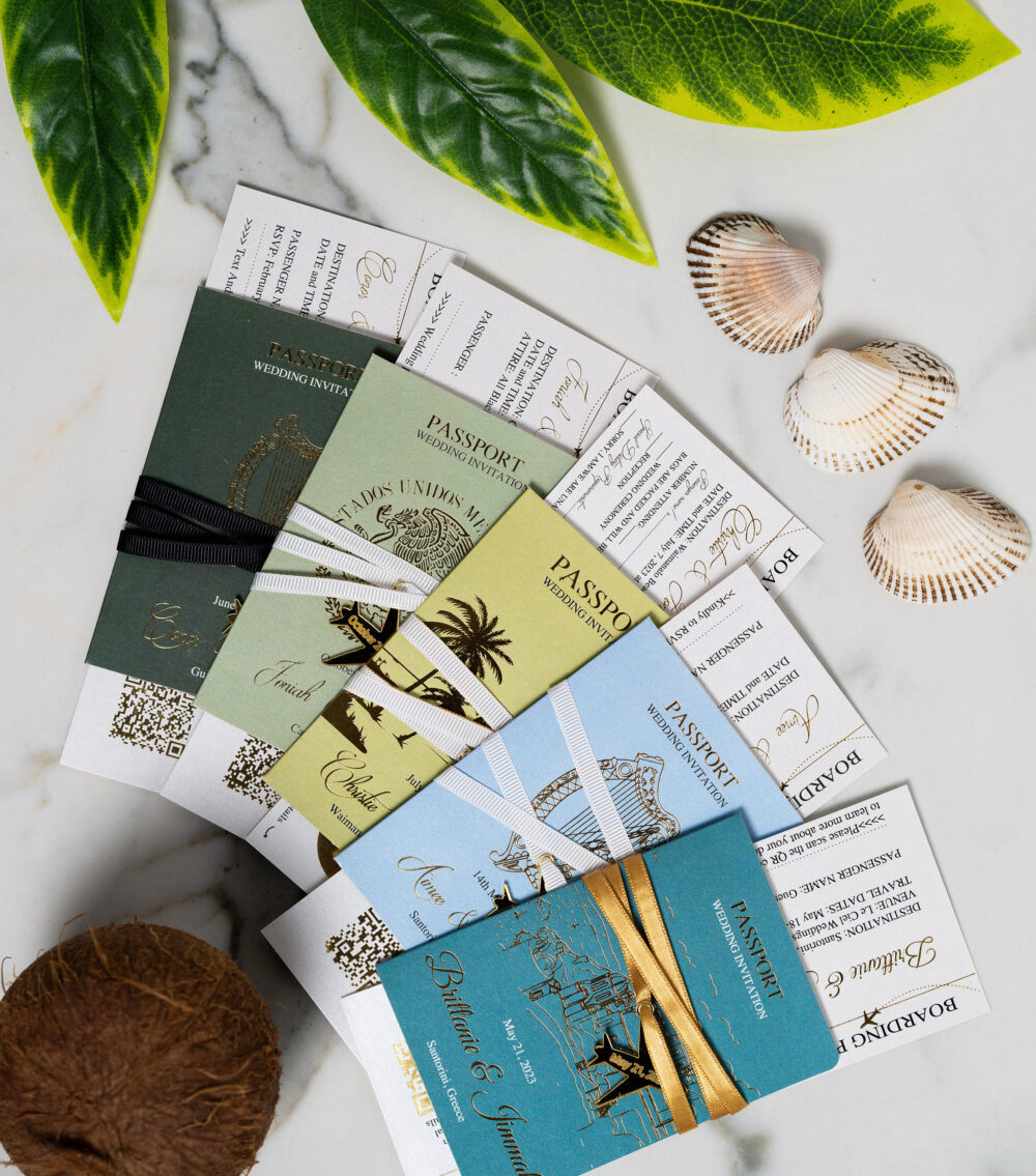 Luxury Passport Wedding Invitation - Destination Travel Theme With Boarding Pass Rsvp & Photo Option