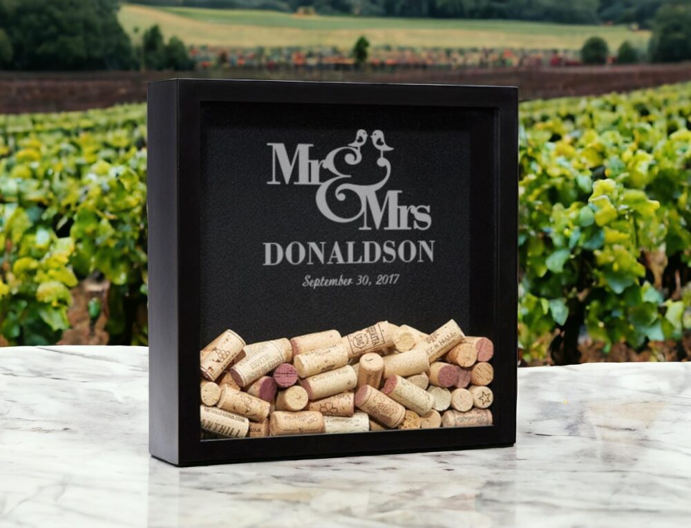 Customized Wedding Couple Gift, Wine Cork Holder, Personalized Shadow Box, Display, Guest Book, Anniversary Gift