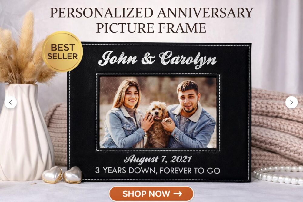 3rd Anniversary Gift Personalized Leather Photo Frame | Wedding Custom Picture For Wife
