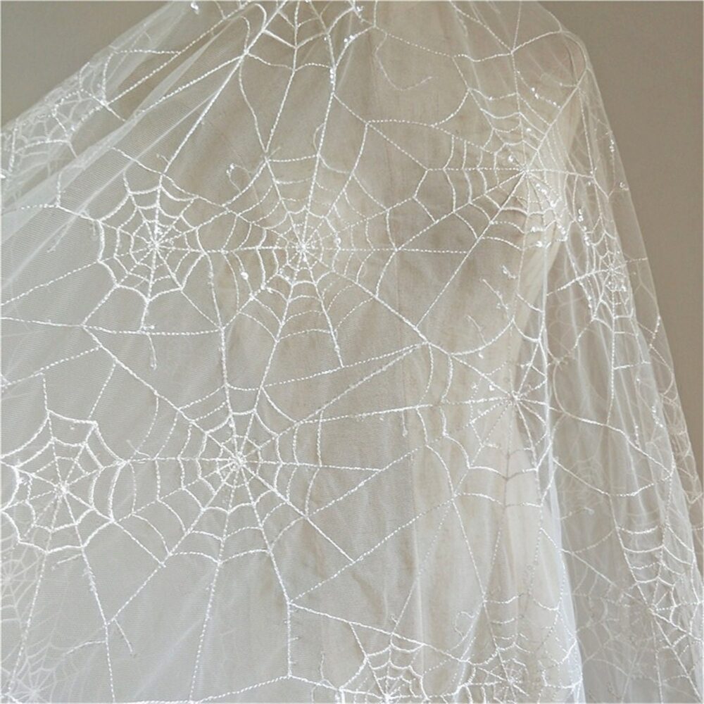Tulle Sequin Embroidery Lace Fabric, Bridal Wedding Dress Veil, Off-White By The Yard