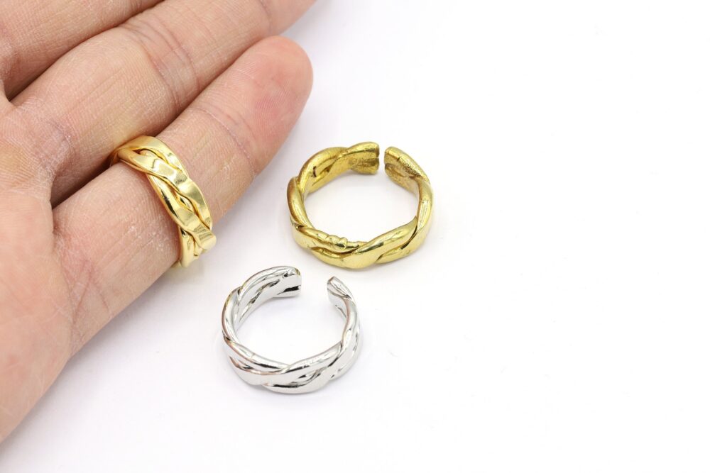 Inner Size 17mm 24 K Shiny Gold Plated, Rhodium Raw Brass Adjustable Ring Settings, Bazel Rings, Love Rings, Blanks Base - G1713