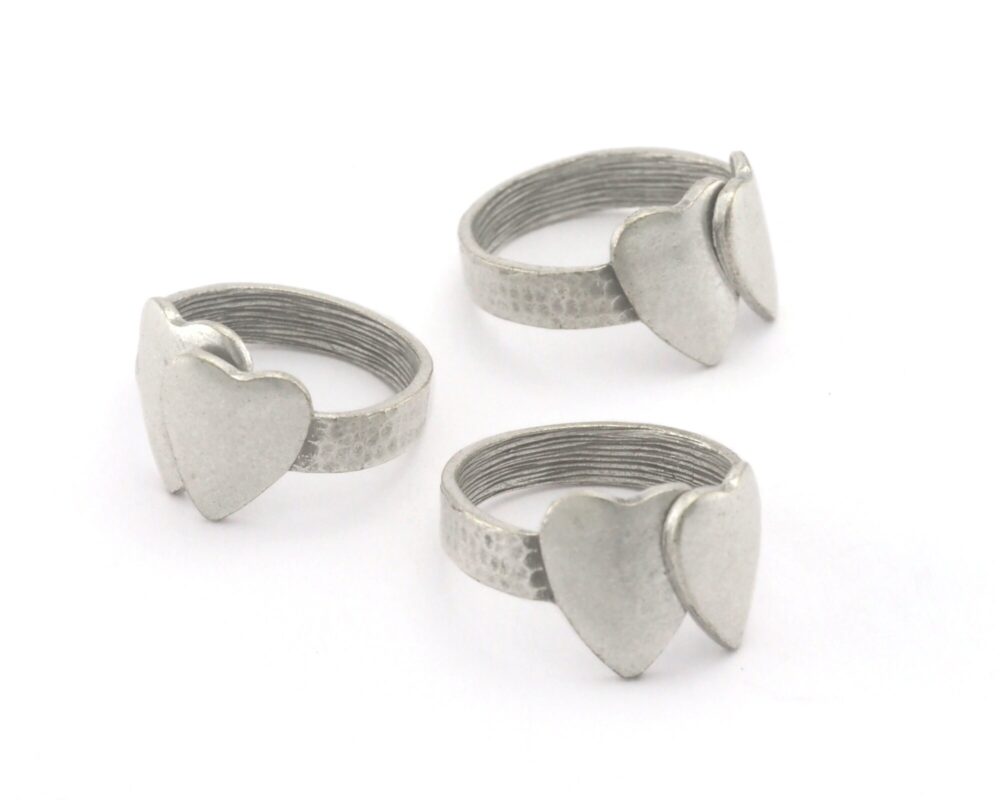 Heart Love Ring Adjustable Antique Silver Plated Brass | 18.5mm 8Us Inner Size 4125