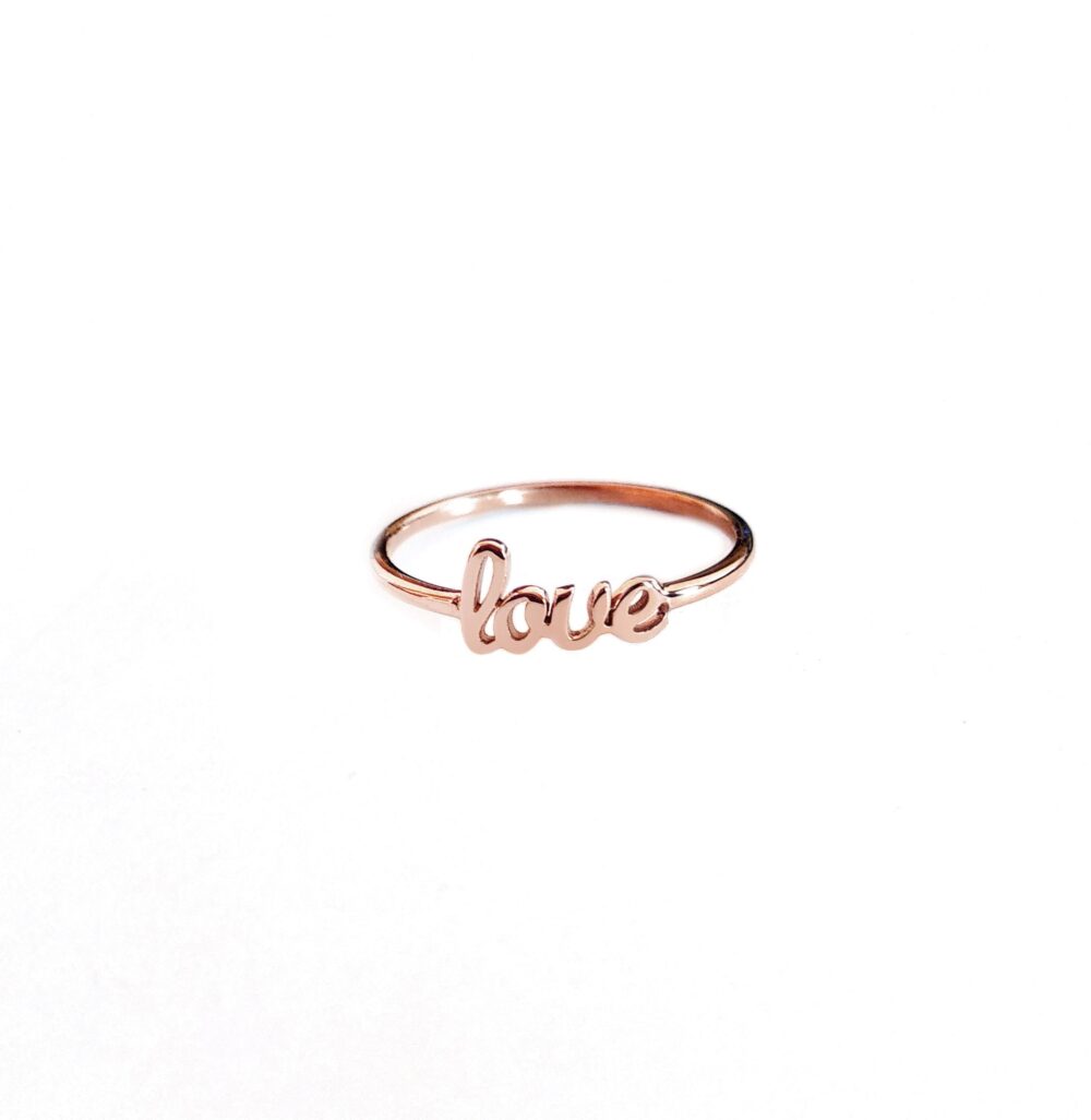 14K 9K Love Ring, Solid Gold Love Word Dainty Solid Cursive Romantic Jewelry, Anniversary Gift For Her