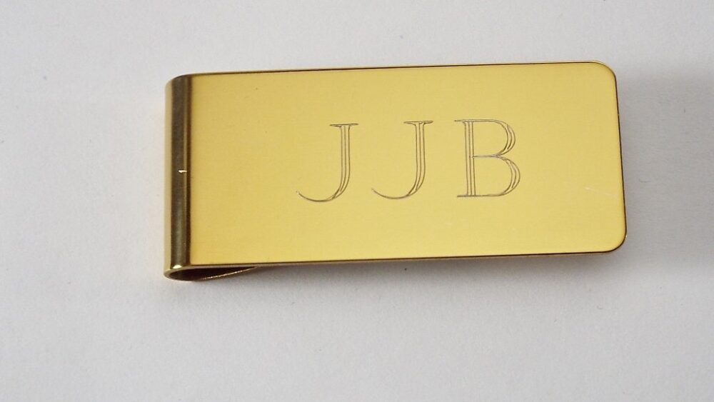 Custom Engraved Personalized Money Clip Gold Tone High Polish Wide - Hand