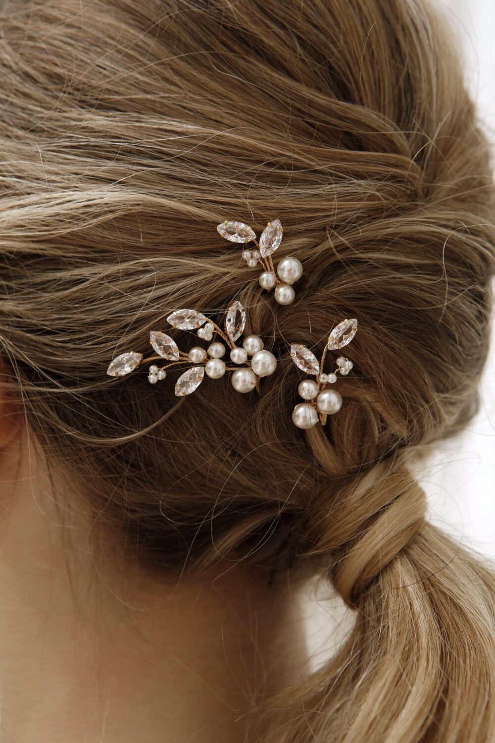 Pearl Wedding Hair Pins With Zirconia Cubes Bridal Piece