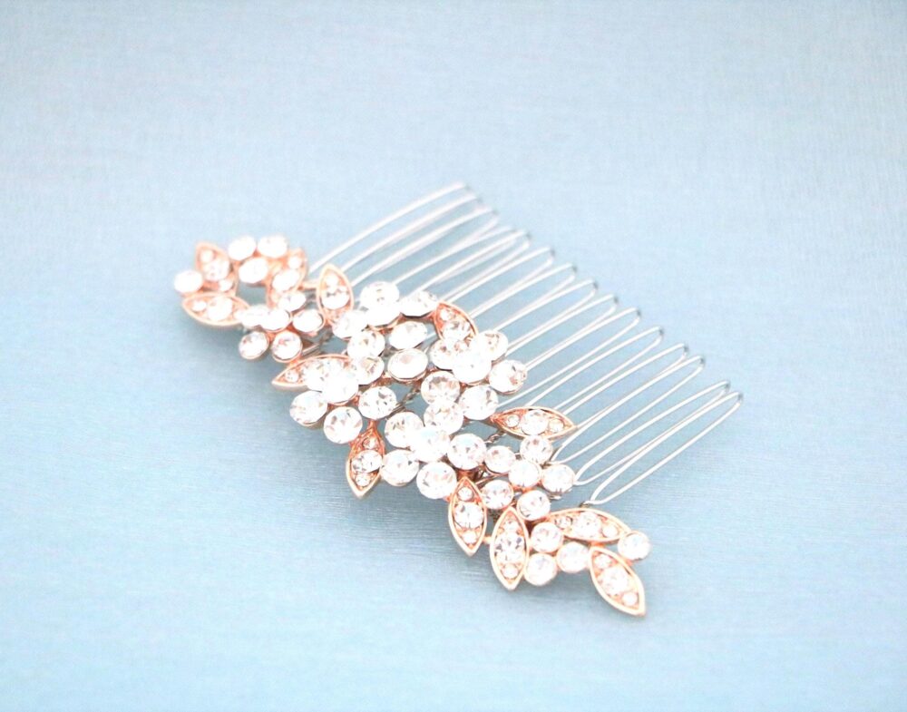 Crystal Rhinestone Hair Comb Silver Bridal Wedding Accessory, Rose Gold Hair Clip Gold Veil Comb