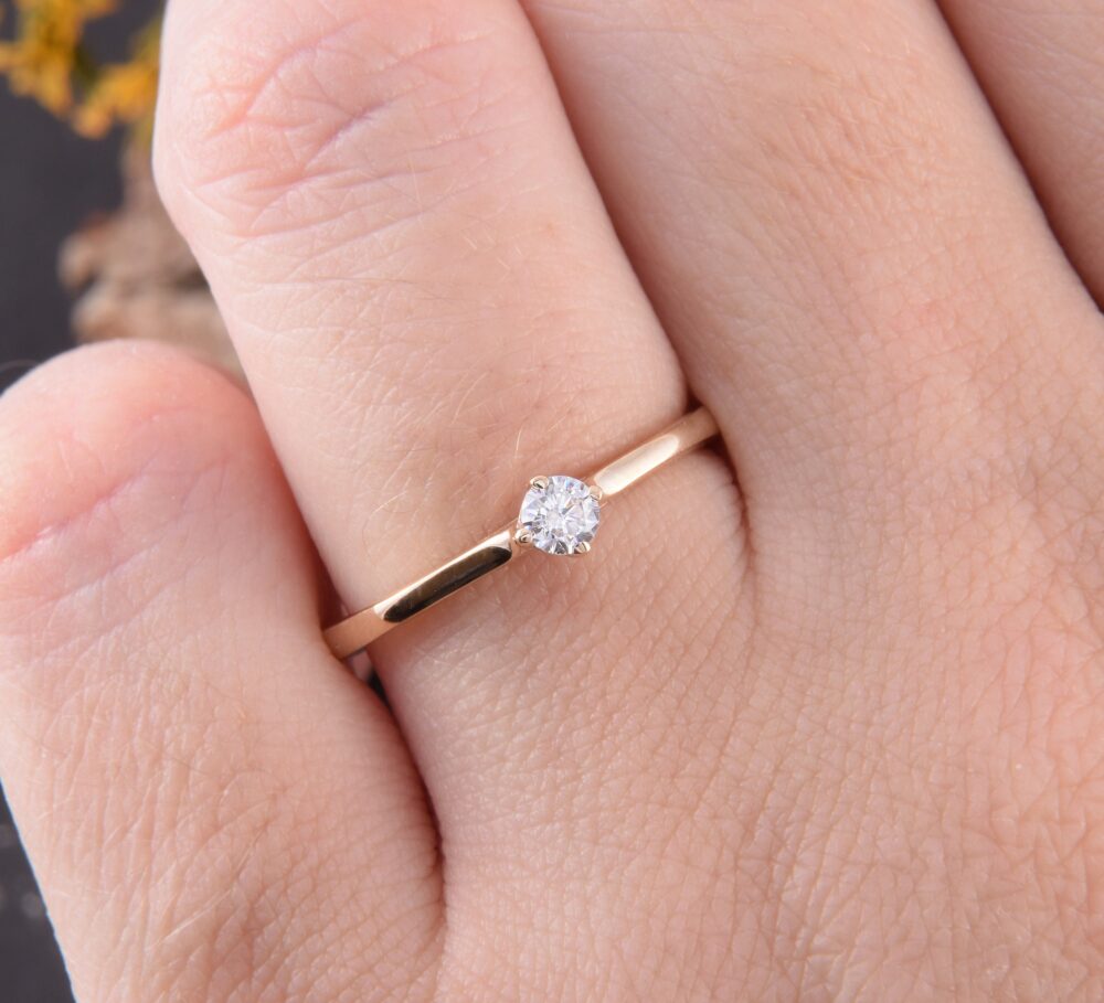 14K Solid Yellow Gold Simple Diamond Promise Ring For Her, Small & Dainty Womens Ring, Diamond Solitaire