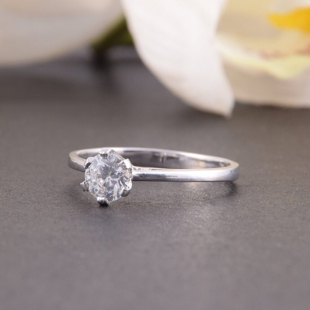 0.5 Ct Solitaire Ring, Cz Promise Solitaire Women Promise Ring For Her, Elegant Silver Women