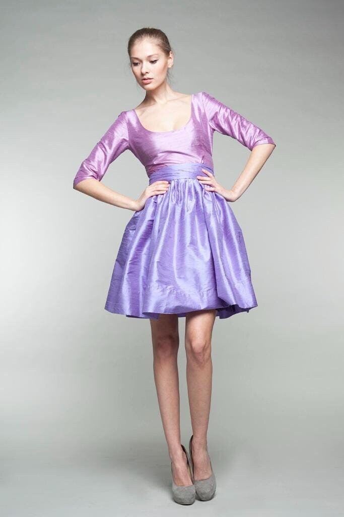 Purple Pin Up Bridesmaid Dress, Wedding Guest Silk Party Lavender Pure Dupioni Elegant Dress