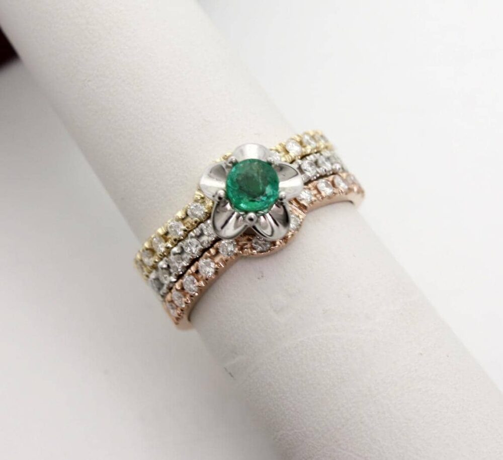 14K Tri Color Gold Tulip Engagement Ring, Bridal Or Tridal Set, Wedding Band Diamond Semi Mount Set Your Diamond, Gemstone, Moissanite Usa