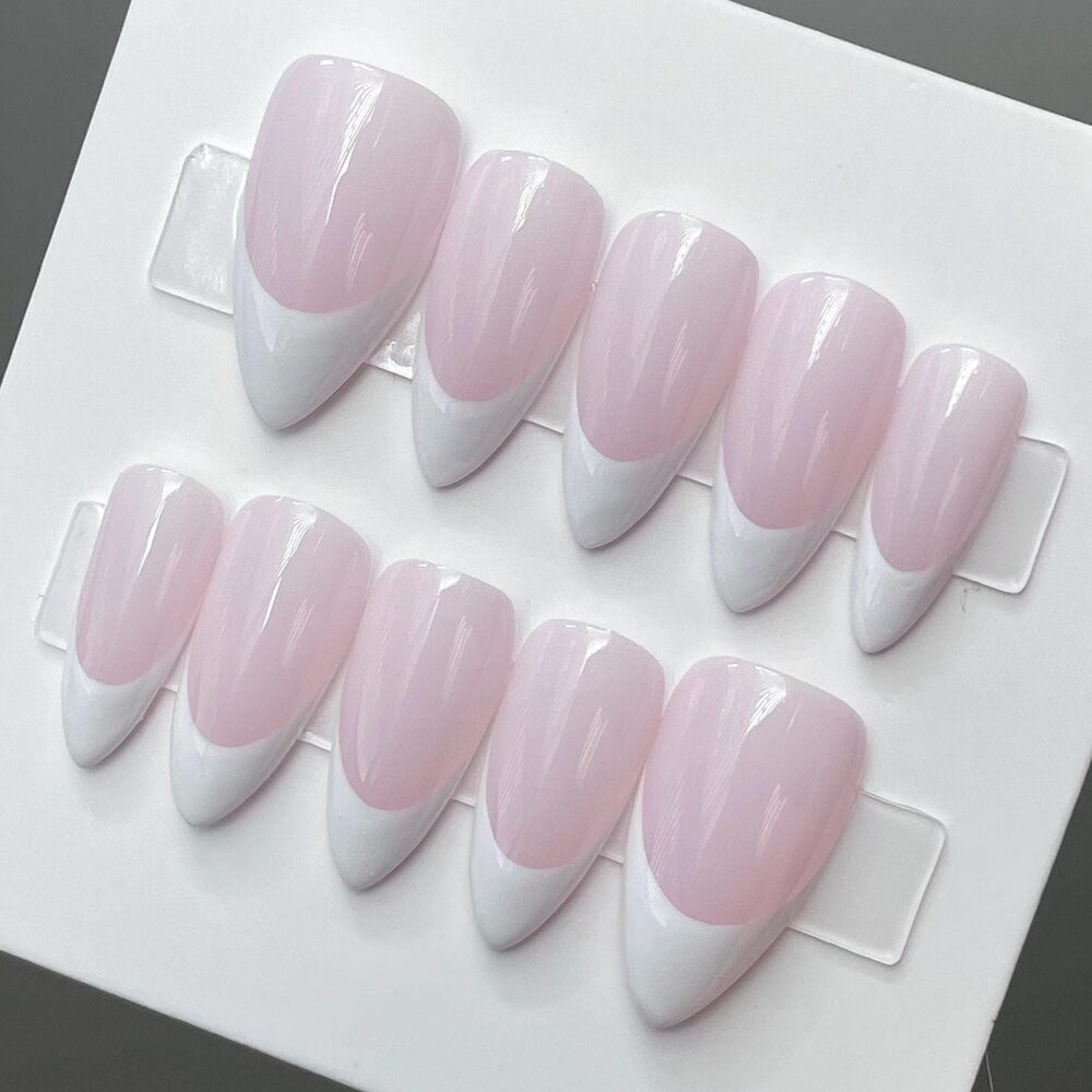 Classic White French Tip Press On Nails Reusable Gel Nails
