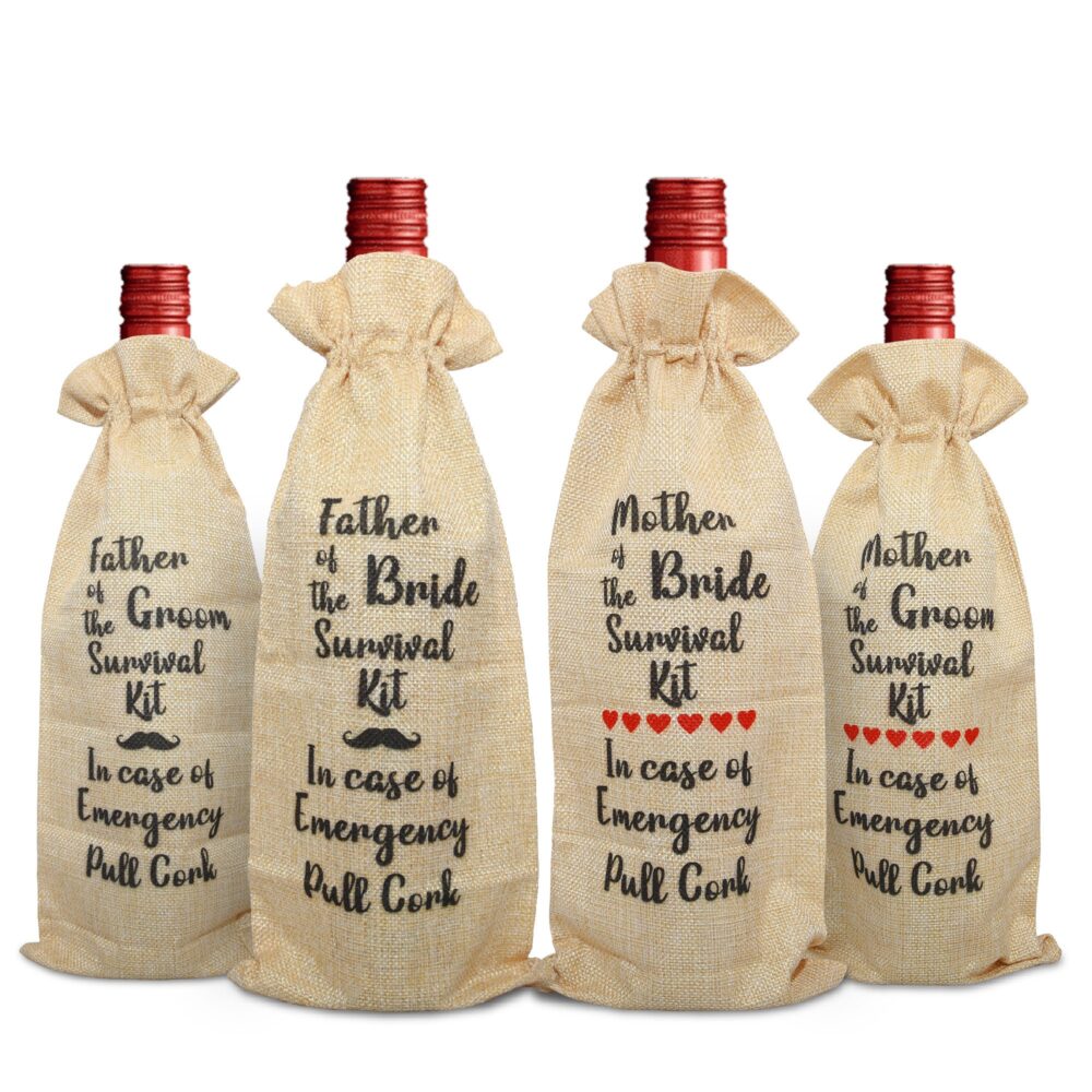 Father & Mother Of The Bride Or Groom Survival Kit Burlap Wine Bag/Wedding Gift For Dad & Mom /Gift From /Wine Tote Present