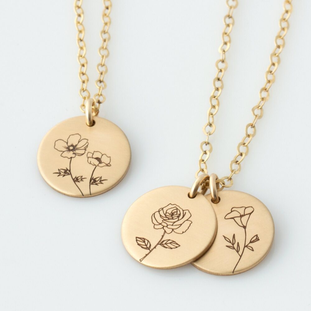 Mother Daughter Necklace - Mothers Gift For Mom Christmas Grandma Birth Flower Nana Rose Poppy