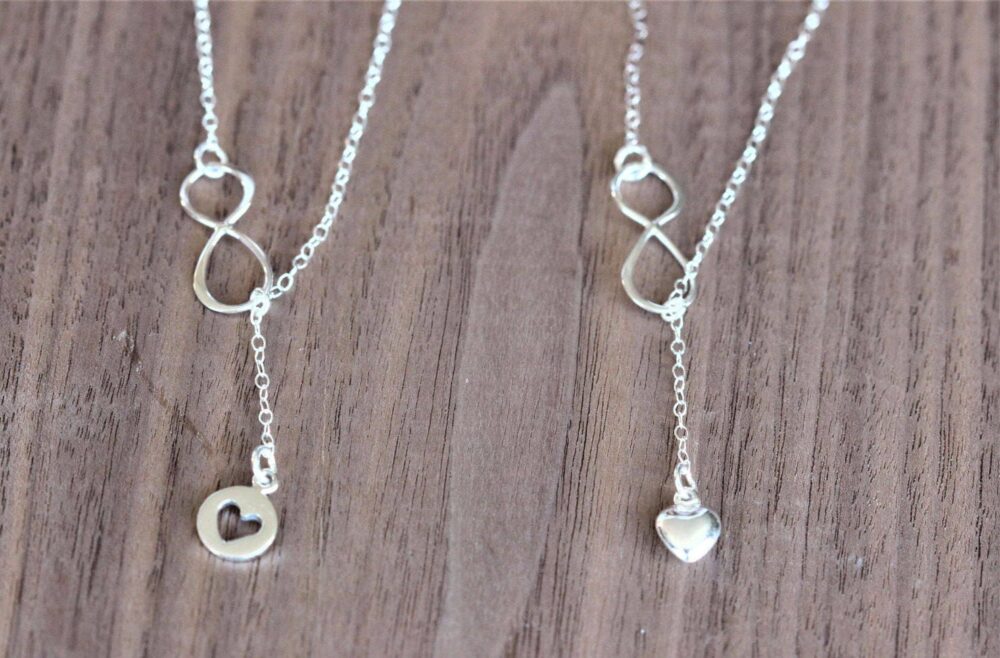 sterling Silver Infinity Heart Lariat Necklace Mother Daughter Gift