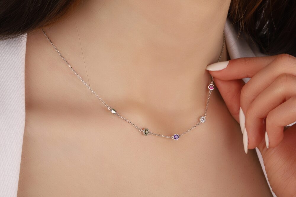 Initial Family Birthstone Gold Necklace, Dainty Mothers Gifts, Gifts For Jewelry