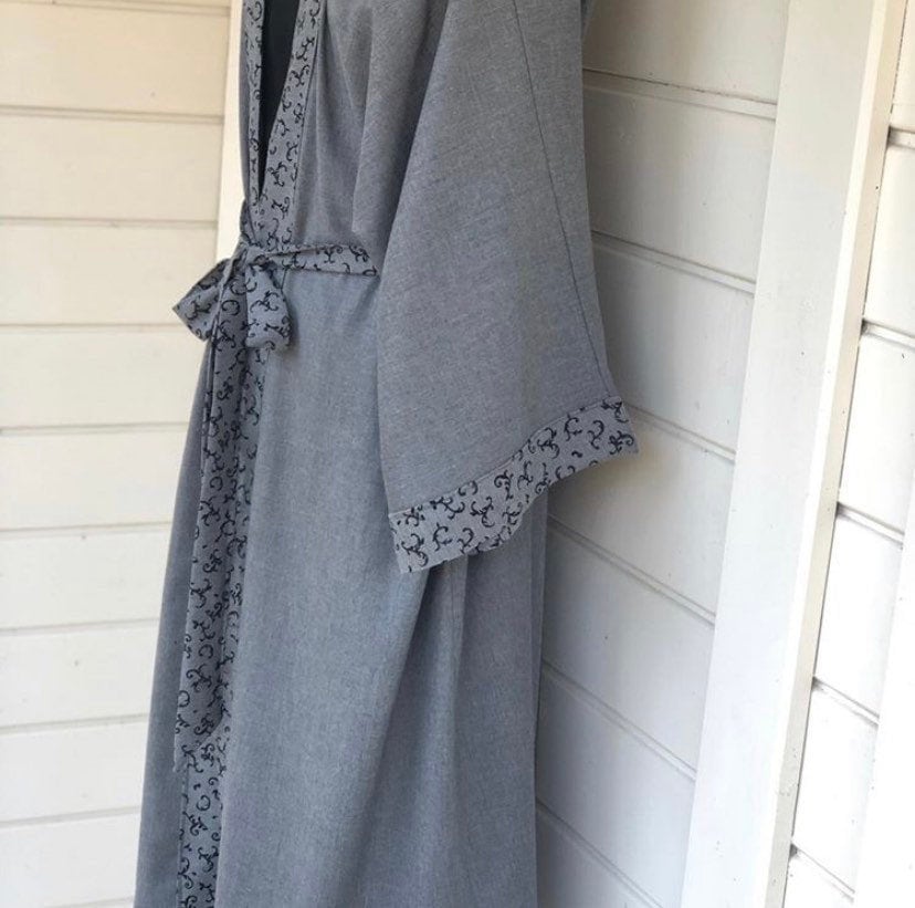 Gray Linen Kimono Robe, Turkish Cotton Blend, Spa Bridal Mothers Day Gift