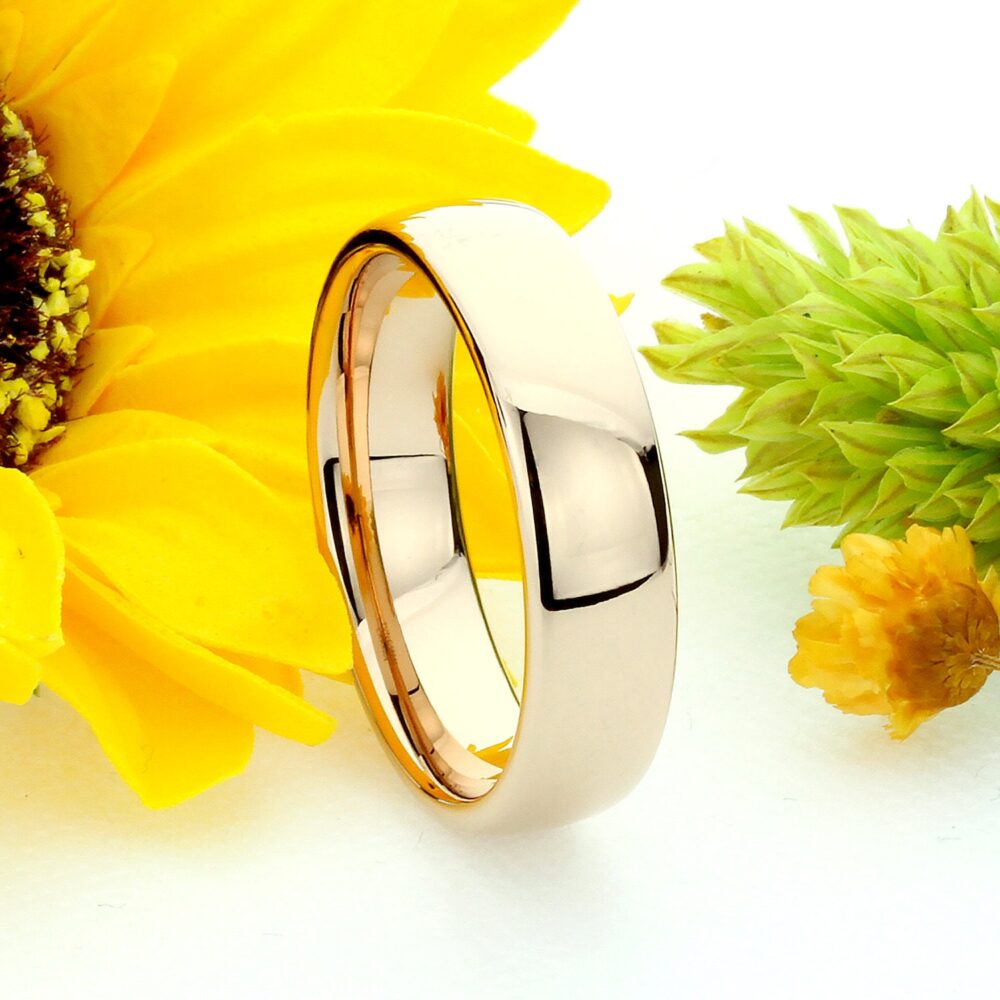 Rose Gold Tungsten Ring 7mm High Polished Dome, Comfort Fit, Custom Engraved Wedding Band