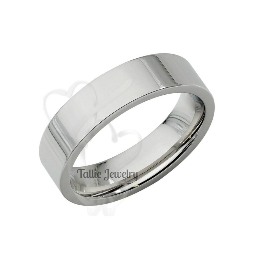 Platinum Wedding Ring, Band, 5mm Comfort Fit Flat Mens Bands, Rings