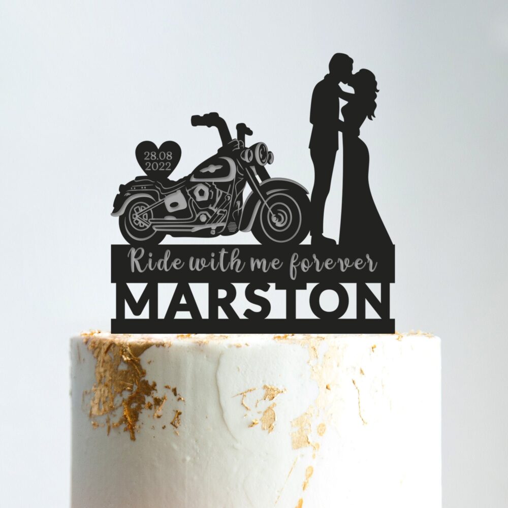 Biker Wedding Cake Topper, Ride With Me Forever Motorcycle Couple Topper, Motorbike Topper, Biker Topper Wedding, B345