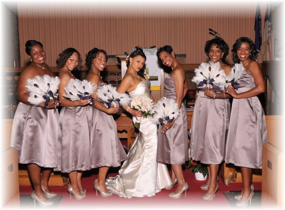 White Ostrich Feather Wedding Bridal Bridesmaid Fan Bouquet in Your Choice Of Accent Colors