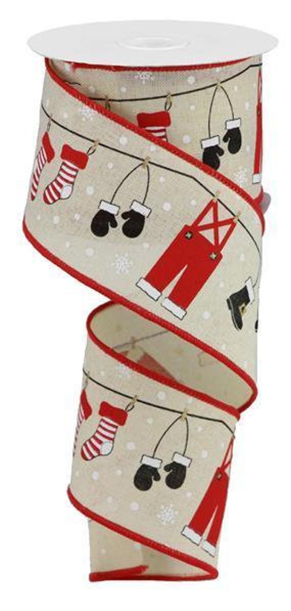 Christmas Wired Royal Burlap Ribbon Santa's Clothes Line 2.5" X 10 Yard Roll 1997C2