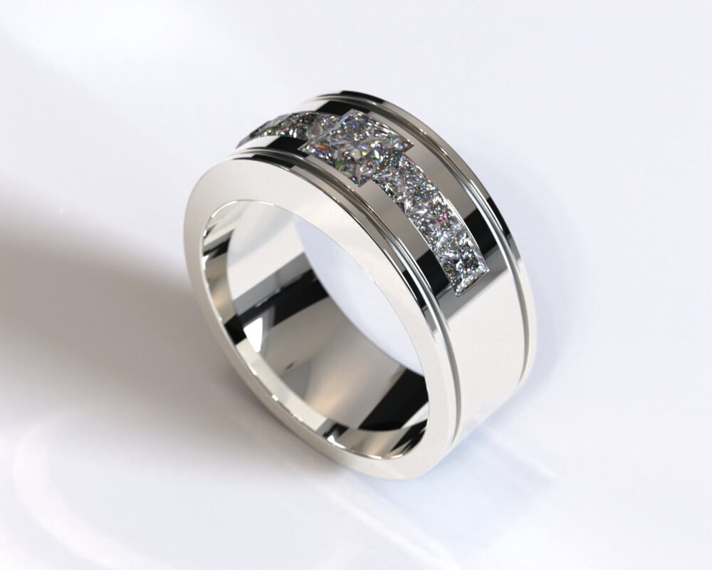 Mens Diamond Wedding Band/Unique Ring Perfect Square Flush Man