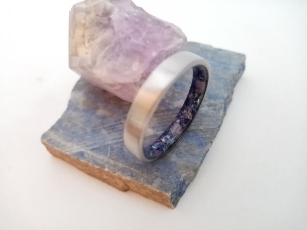 Titanium Mens Wedding Band Lapis Lazuli & Amethyst Stone Ring