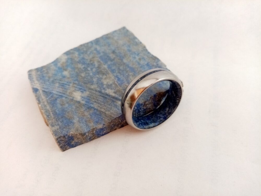 Titanium Lapis Lazuli Ring - Silver Mens Wedding Band 6mm