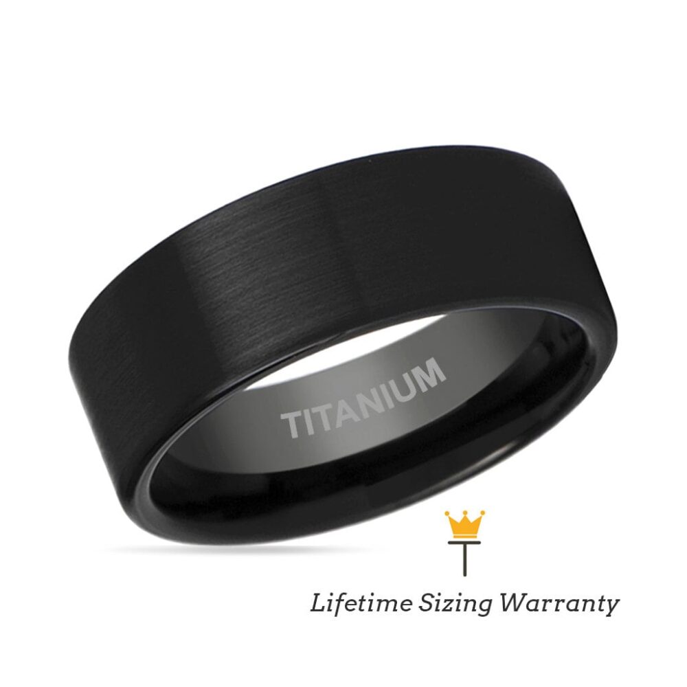 Black Titanium Brushed Men's Wedding Ring Flat, Gift For Him, Engagement & Anniversary Band For Men Women, Promise Rings Him & Her