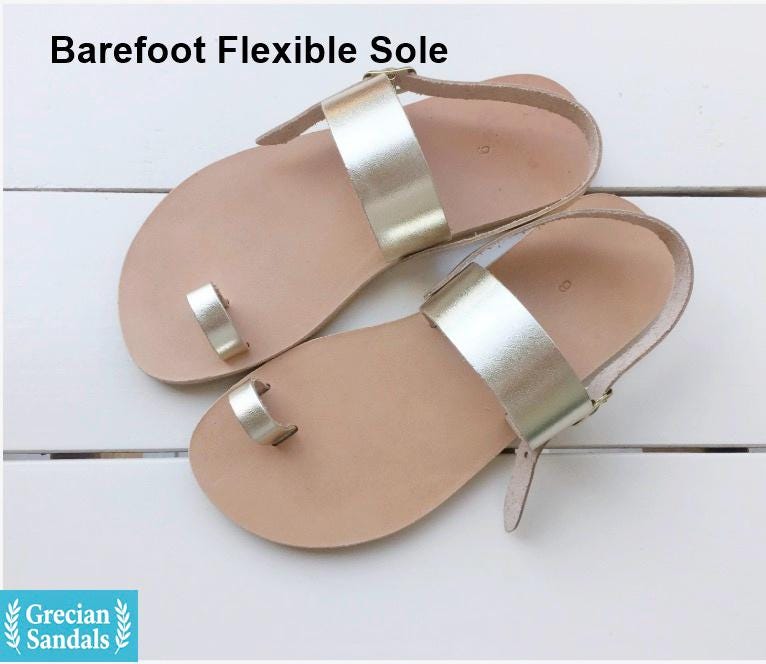 Leather Sandals For Womens, Barefoot Sandals, Greek Womens Summer Comfortable Flat Sandals, Gold