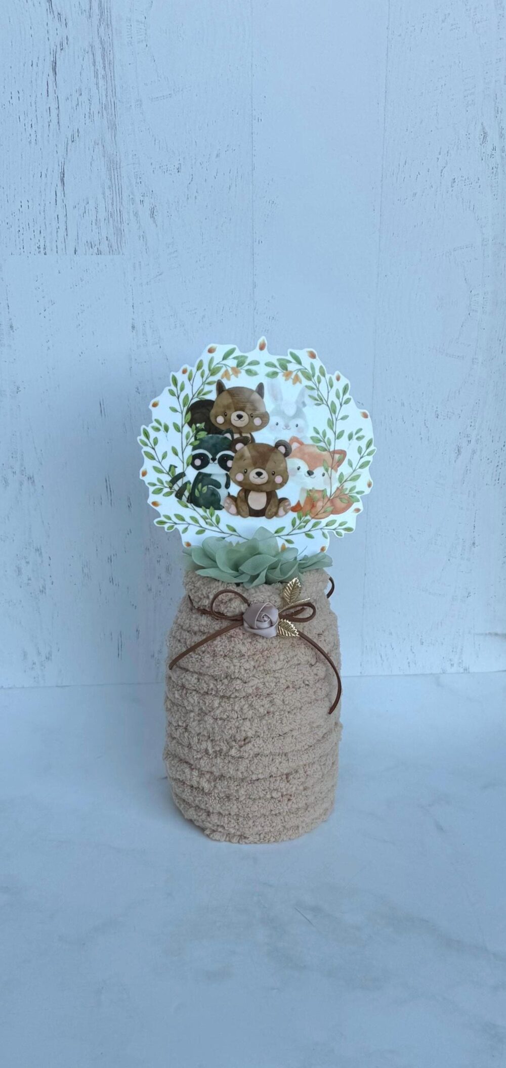 Woodland Mason Jar Centerpieces | Forest Animals Baby Shower Decorations Yarn-Wrapped Decor