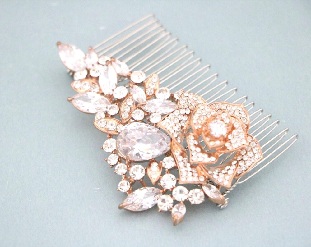 Rose Gold Bridal Hair Comb Vintage Rhinestone Wedding Accessory Veil Comb Hair Clip Headpiece Silver