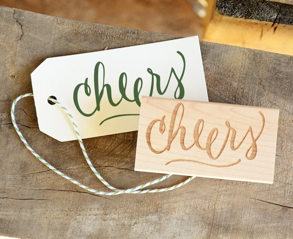 Cheers Wedding Favor Stamp, Personalized Champagne Rubber Stamp