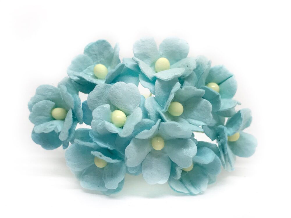 1.5cm Turquoise Paper Flowers, Hydrangea, Miniature Mulberry Fake Mini Tiny Flowers